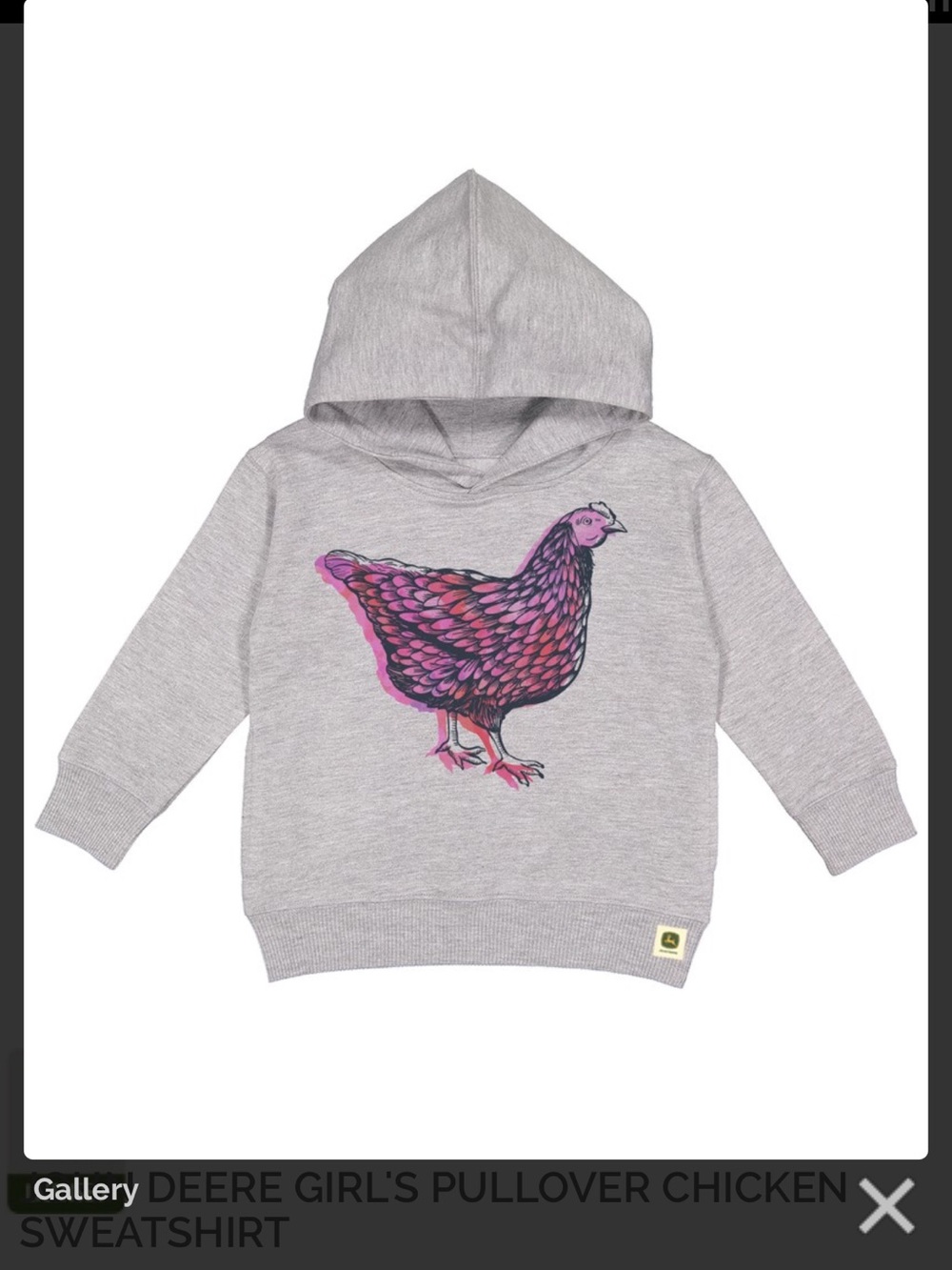 John Deer Grey Hoodie Sweatshirt with Pink & Purple Chicken Graphic